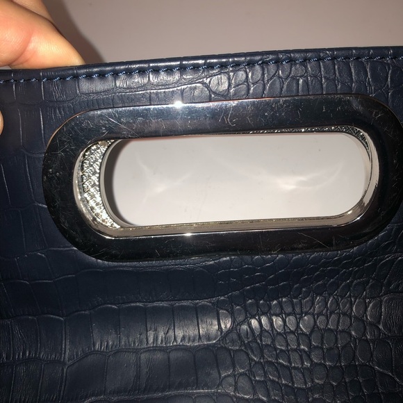 Blue Dana Buchanan Textured Crescent Clutch with Metallic Handle. Super clean - Picture 6 of 7